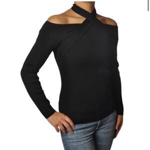 Patrizia Pepe Ribbed Knit Long Sleeve Halter Neck Sweater | Size 6